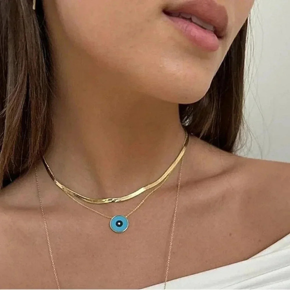 NWT Jennifer Zeuner Gold Herringbone Necklace | 14k Plated Layering Chain - Picture 1 of 12